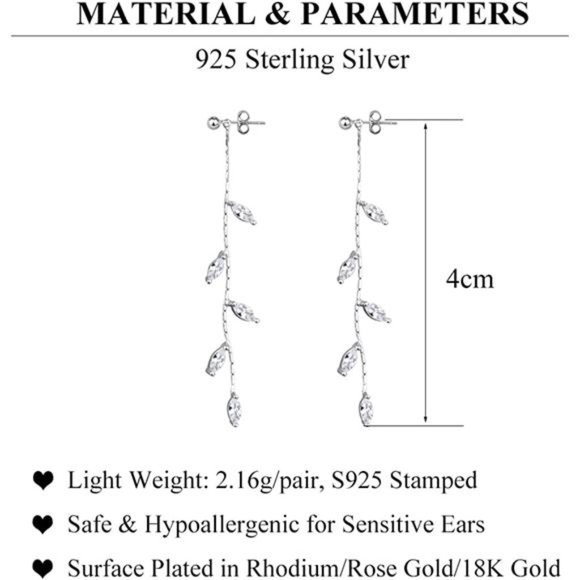 Sterling Silver Olive Leaf Dangle Earrings - Picture 6 of 6